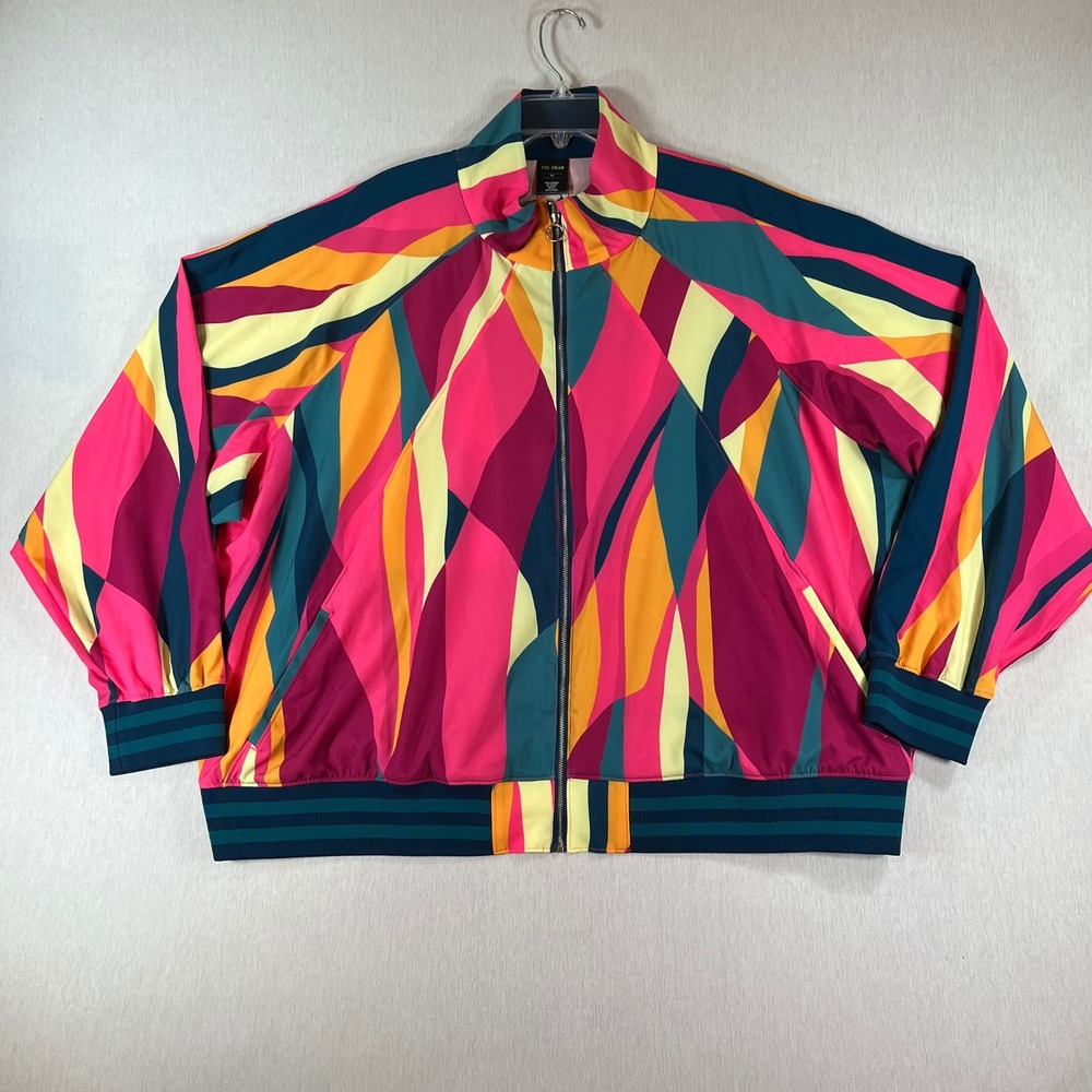 Tek Gear Windbreaker Jacket Womens 3X Multi Color Abstract Geometric Full Zip